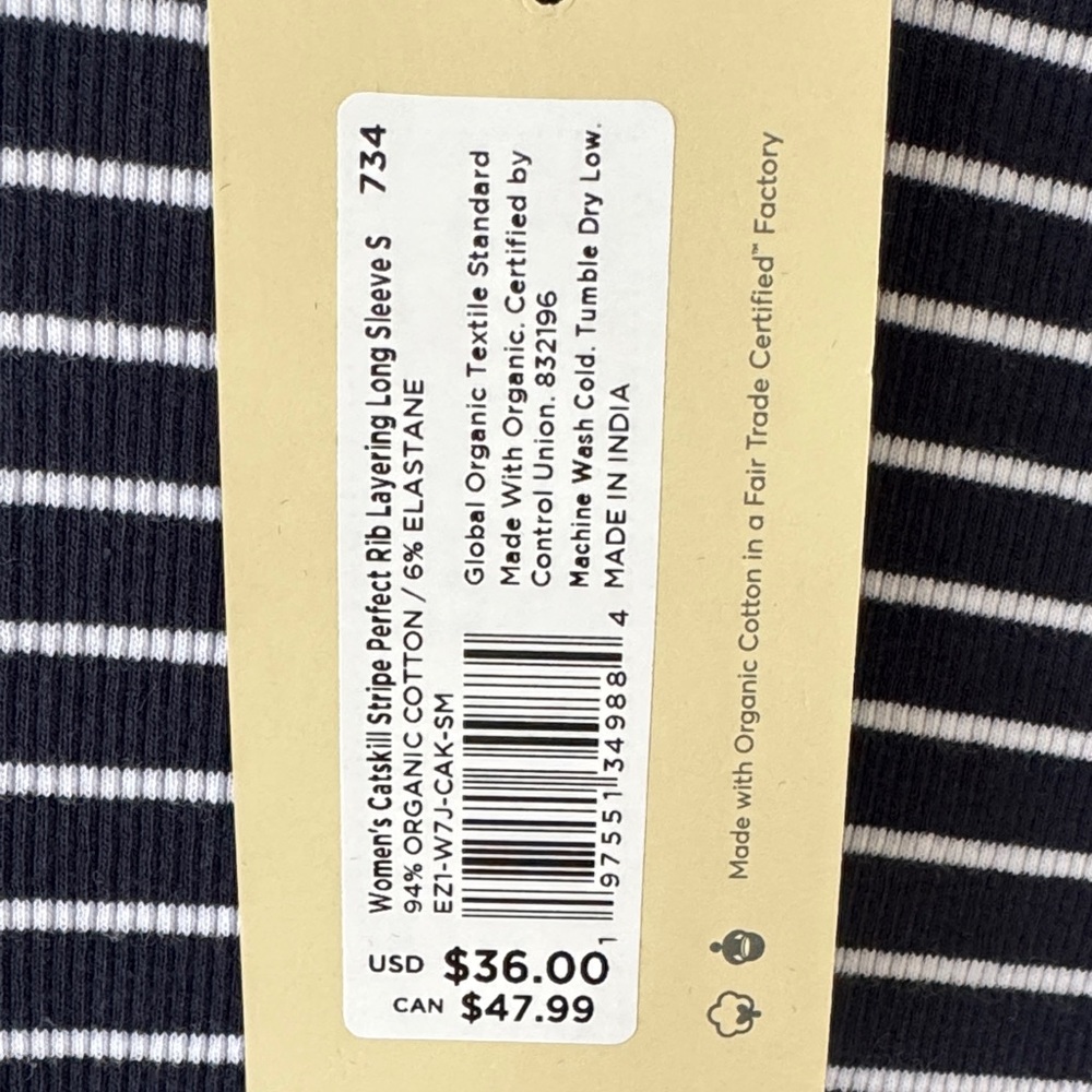 NEW Pact Women's Long Sleeve Navy and White Striped Top - Picture 6 of 7